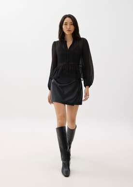 Sheer Peplum Puff Sleeve Blouse