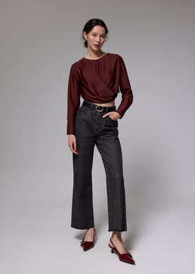 Satin Crop Drape Blouse