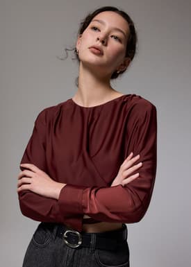 Satin Crop Drape Blouse