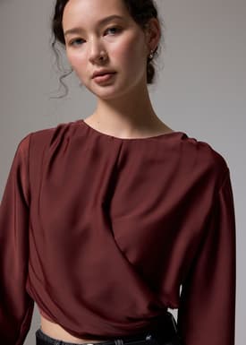 Satin Crop Drape Blouse