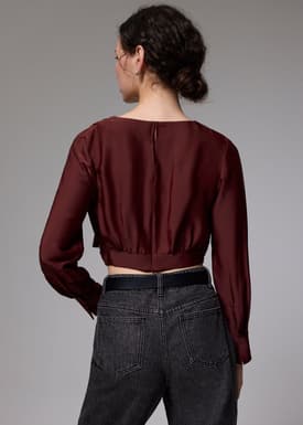 Satin Crop Drape Blouse