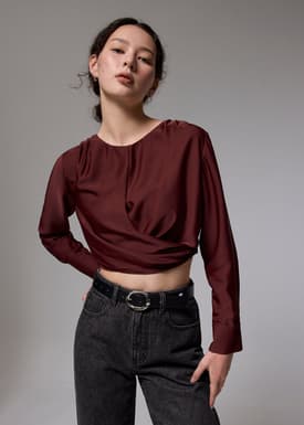 Satin Crop Drape Blouse