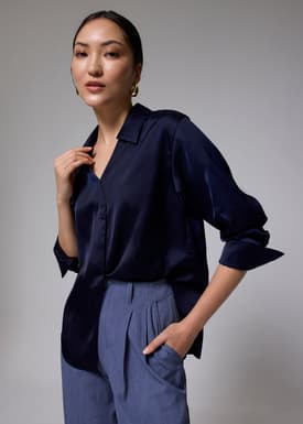 RuchedReady® Satin Notch Collar Blouse