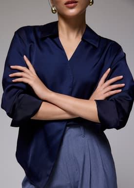 RuchedReady® Satin Notch Collar Blouse