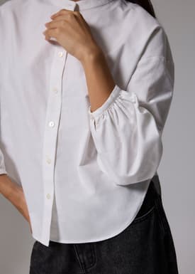 RuchedReady® Relaxed Cotton Collared Blouse