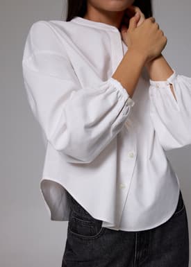 RuchedReady® Relaxed Cotton Collared Blouse