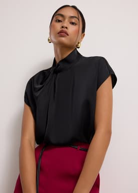 Satin Drape Collared Blouse