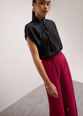 Satin Drape Collared Blouse