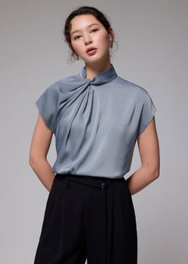 Satin Drape Collared Blouse
