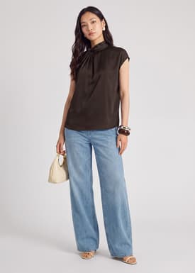 Satin Drape Collared Blouse