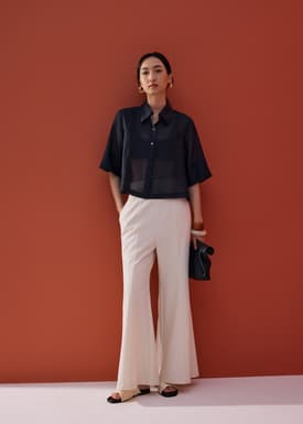 Sheer Boxy Button Down Crop Shirt