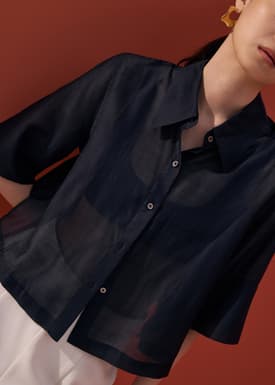Sheer Boxy Button Down Crop Shirt