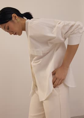 RuchedReady® Relaxed Poplin V-neck Blouse