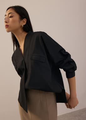RuchedReady® Relaxed Poplin V-neck Blouse