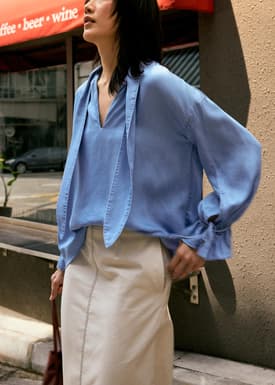 Relaxed Chambray Drop Shoulder Blouse