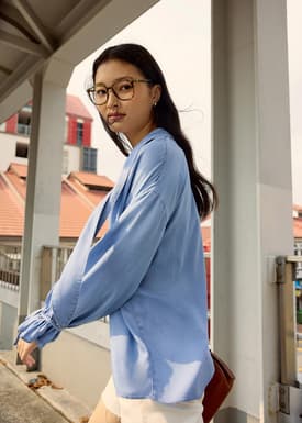 Relaxed Chambray Drop Shoulder Blouse