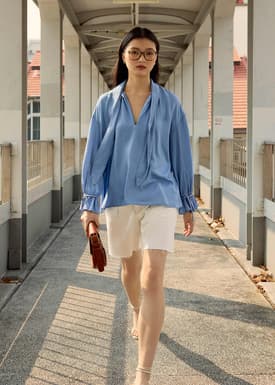 Relaxed Chambray Drop Shoulder Blouse