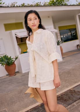 RuchedReady® Oversized Drop Shoulder Broderie Shirt