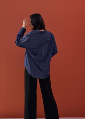 Oversized Denim Drop Shoulder Button Down Shirt