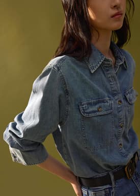 Oversized Denim Drop Shoulder Button Down Shirt