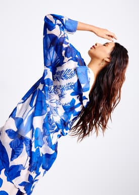 Georgette Oversized Sheer Tunic Shirt in Garden City Blooms