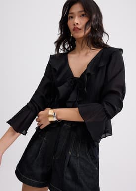 Relaxed Georgette V-neck Frill Blouse