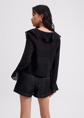 Relaxed Georgette V-neck Frill Blouse