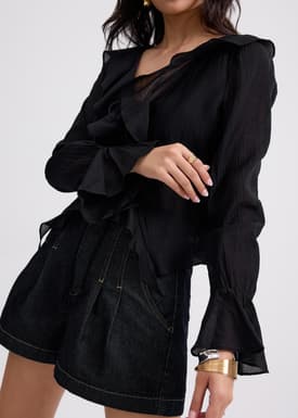 Relaxed Georgette V-neck Frill Blouse