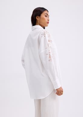 Oversized Lace Patchwork Button-Down Collared Shirt