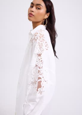 Oversized Lace Patchwork Button-Down Collared Shirt