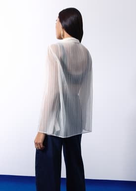 Sheer Plisse Collared Button Down Shirt