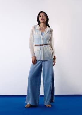 Sheer Plisse Collared Button Down Shirt