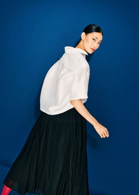 Embellished Satin Collared Boxy Crop Shirt