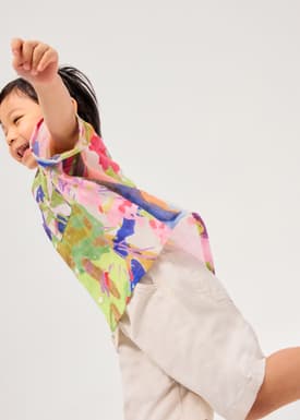Kids' Mandarin Collar Button Down Shirt in Vivid Blooms