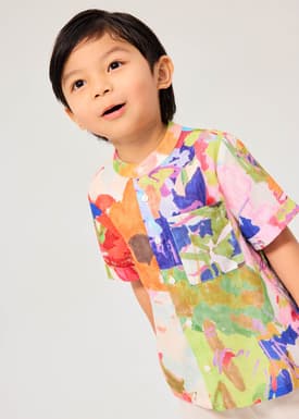 Kids' Mandarin Collar Button Down Shirt in Vivid Blooms