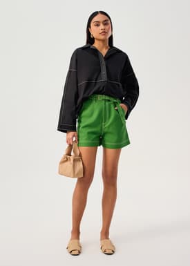 Relaxed Contrast Stitch Cotton Collared Shirt