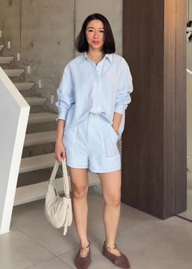 RuchedReady® Relaxed Striped Cotton Scallop Trim Shirt