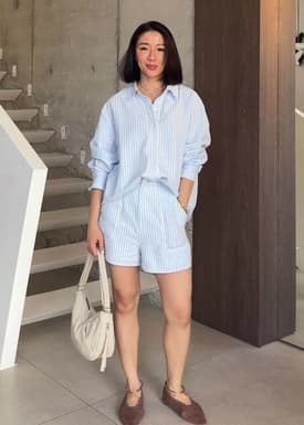 RuchedReady® Relaxed Striped Cotton Scallop Trim Shirt