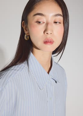 RuchedReady® Relaxed Striped Cotton Scallop Trim Shirt