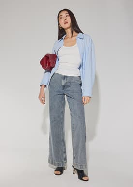 RuchedReady® Relaxed Striped Cotton Scallop Trim Shirt