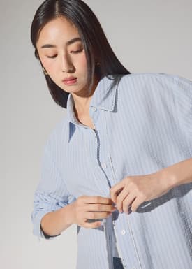 RuchedReady® Relaxed Striped Cotton Scallop Trim Shirt