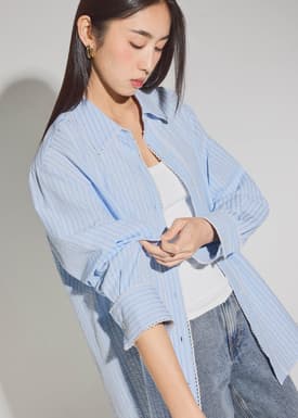 RuchedReady® Relaxed Striped Cotton Scallop Trim Shirt