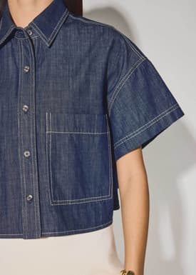 Denim Contrast Stitch Boxy Button Down Shirt