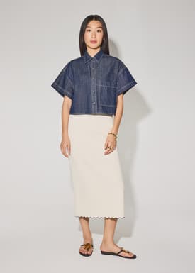 Denim Contrast Stitch Boxy Button Down Shirt