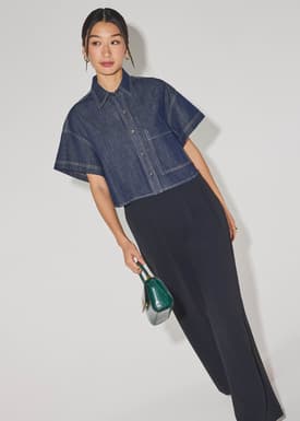 Denim Contrast Stitch Boxy Button Down Shirt