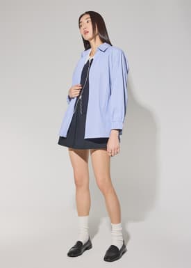 Striped Cotton Collared Puff Sleeve Button Down Top