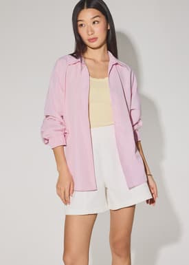 Striped Cotton Collared Puff Sleeve Button Down Top