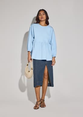 Round Neck Peplum Long Top