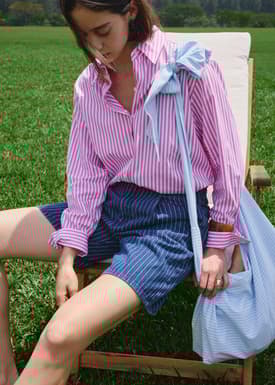 RuchedReady® Striped Poplin Oversized Shirt