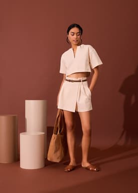 Boxy Notch Collar Crop Tee